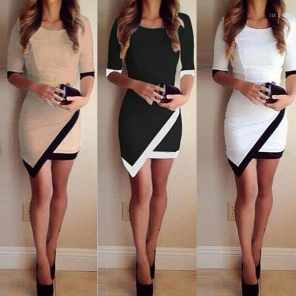 

elegant half sleeve party club office lady mini dress irregular tunic split clothes new women formal dressing dress1, White;black