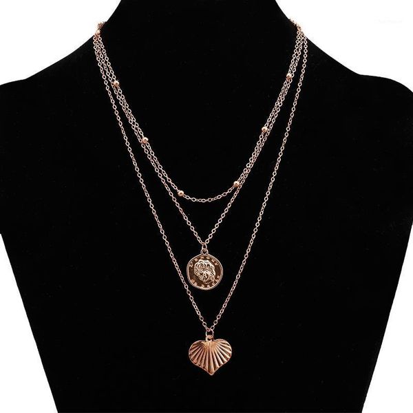 

new arrived small alloy beads hearts portrait coin necklaces & pendants for women 3 layer clavicle chain jewelry accessories1, Silver