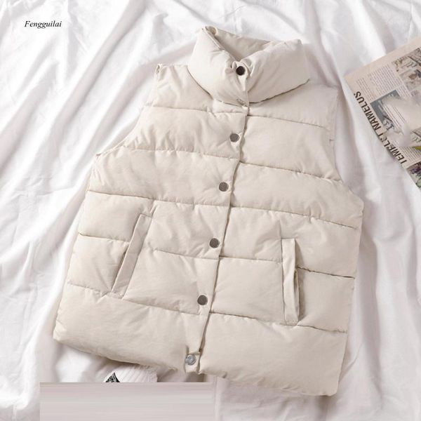 

winter warm vest jacket black stand collar winter sleeveless vests short vest cotton padded jacket female waistcoat gilet1, Black;white