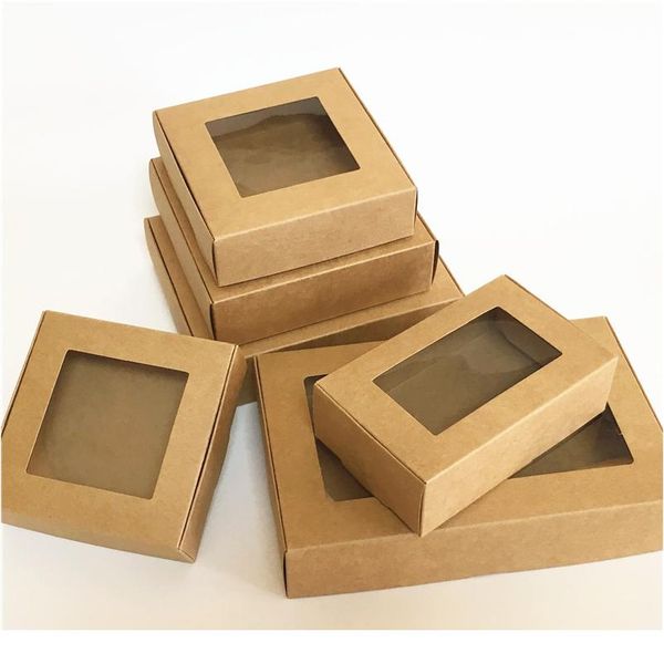 

5pcs blank kraft paper gift box with window handmade soap box jewelry cookies gift candy box wedding gift party de bbycco