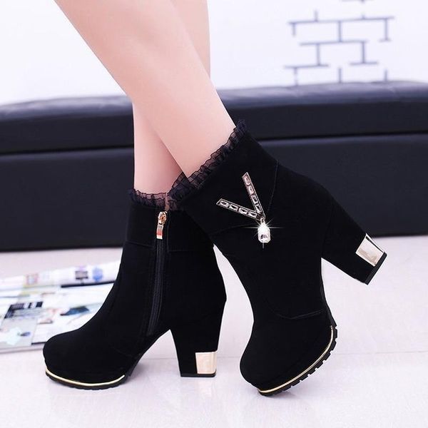 

martin boots women 2020 autumn and winter ladies short boots european and american thick heel super high heel women's, Black
