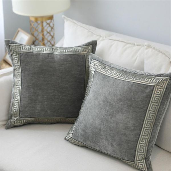 

cushion/decorative pillow velvet grey blue cushion cover embroidered 45x45/60x60cm home decorative pillows for sofa bed soft throw case fund