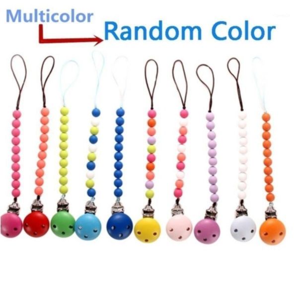 

wooden baby pacifier clip chains infant toddler crochet beads silicone beads pacifier holder toy anti-lost chain1