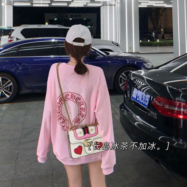 

autumn and winter net red ins croxin printing loose round neck girl's pink plush thickened sweater women's fashion, Black