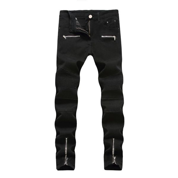 

men's zipper slim car pants jeans straight hip hop street wear, Black