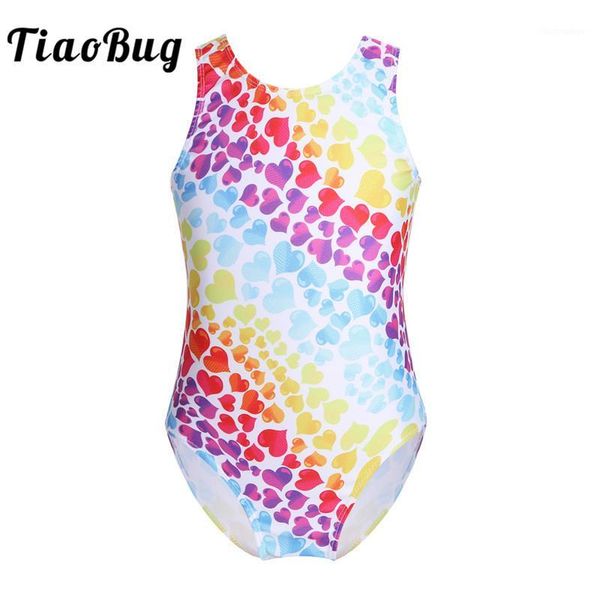 

tiaobug kids colorful sweetheart pattern ballet leotard girls sleeveless gymnastics leotard bodysuit child practice dance wear1, Black;red