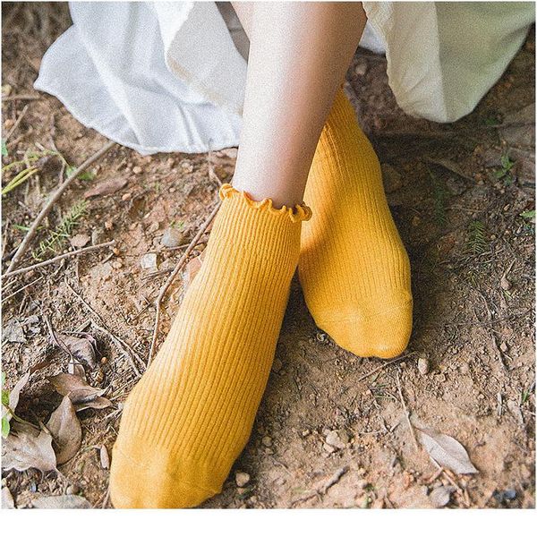 

candy lace solid color cute sweet girl fashion socks pure cotton wood ear light mouth cotton women bbysbb, Black