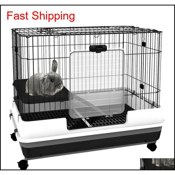 

32"h 2-level rabbit cage indoor small animal hutch ferret house habitat metal 9x5fk