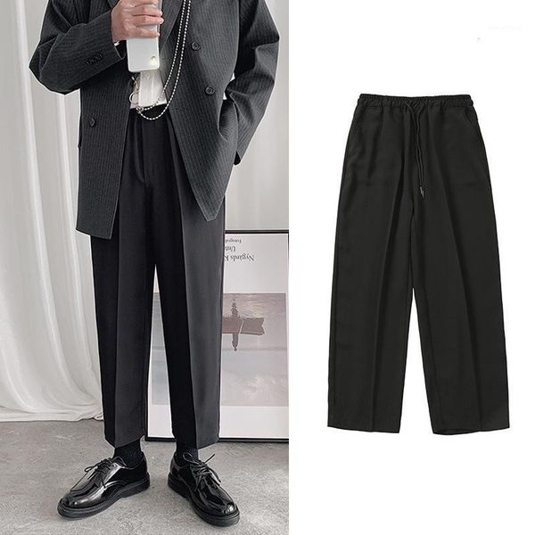

autumn man pants smart casual 2020 new wild loose ankle-length pants korean solid color straight mens fashion1, Black