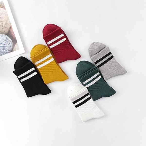 

2020 spring striped crew socks women cotton harajuku socks colorful funny cute female sock girl retro yellow white korean sock1, Black;white