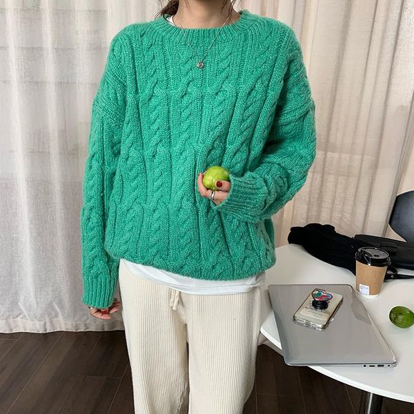 

loose autumn sweater women 2020 new elegant twist knitted oversized warm female pullovers fashion mujer suéter, White;black