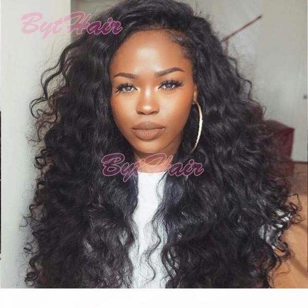 

bythair full lace human hair wig water wave 100% human hair brazilian remy hair lace front wig natural wavy for black women, Black;brown