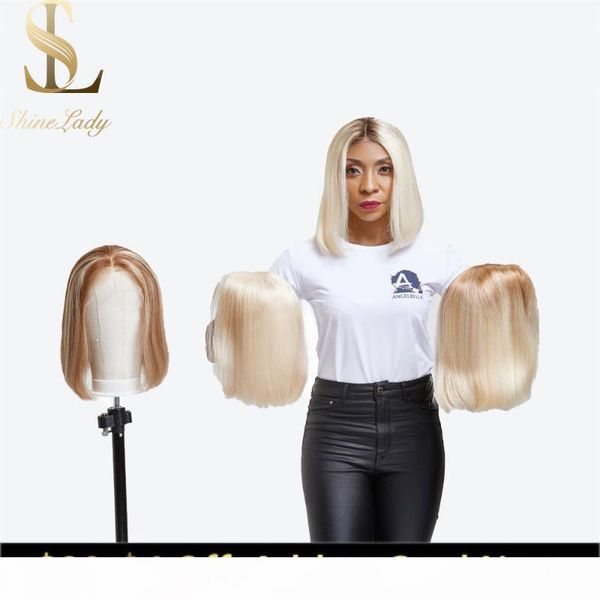 

shinelady honey blonde lace front human hair wigs for black women 180%density straight hair 613 lace front bob wig, Black;brown