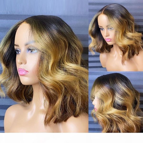 

ombre blond lace front human hair wigs for black women 1b 27 colored brazilian remy pre plucked 250% 13x4 wavy bob wig, Black;brown