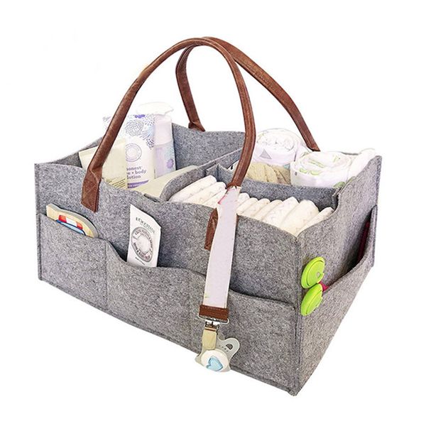 

foldable felt storage bag practical baby diaper caddy organizer multi compartments car travel bags nursery basket