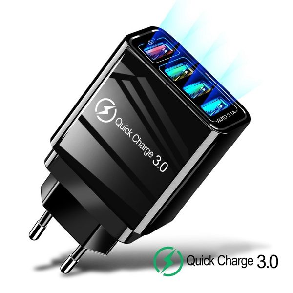

quick charger 3.0 4 usb charger for samsung iphone huawei tablet qc 3.0 fast wall charger us eu uk plug adapter