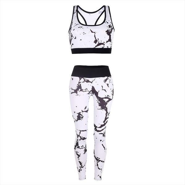 

женщины печатные crop top two piece set вокруг шеи длинные pant женщин спортивный костюм упругие талии брюки костюмы, Gray