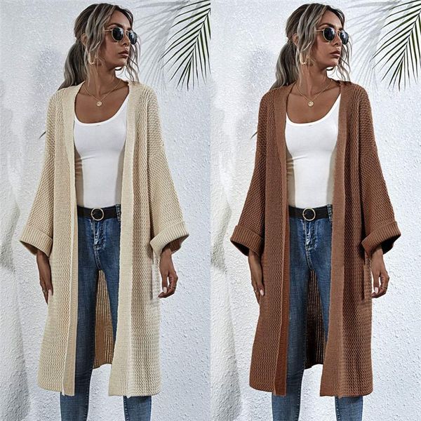 

2020 casual long women cardigans winter fashion elegant flare sleeves loose sweater coat, White