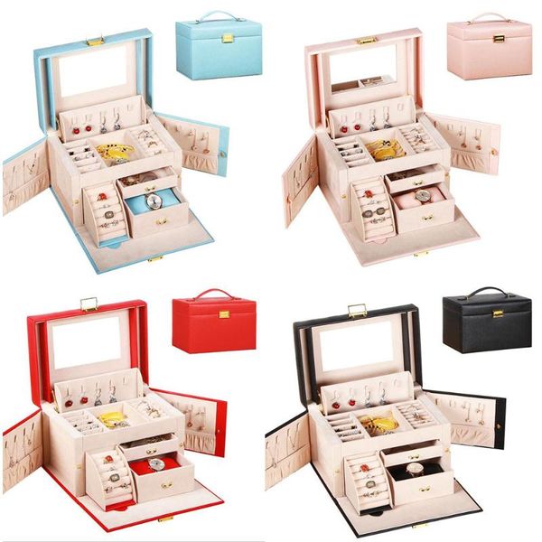 

szanbana 3-слойный делюкс синтетический синтетический хранилище для хранения пу из искусственной кожи зеркальное ожерелье чехол организатор, Pink;blue