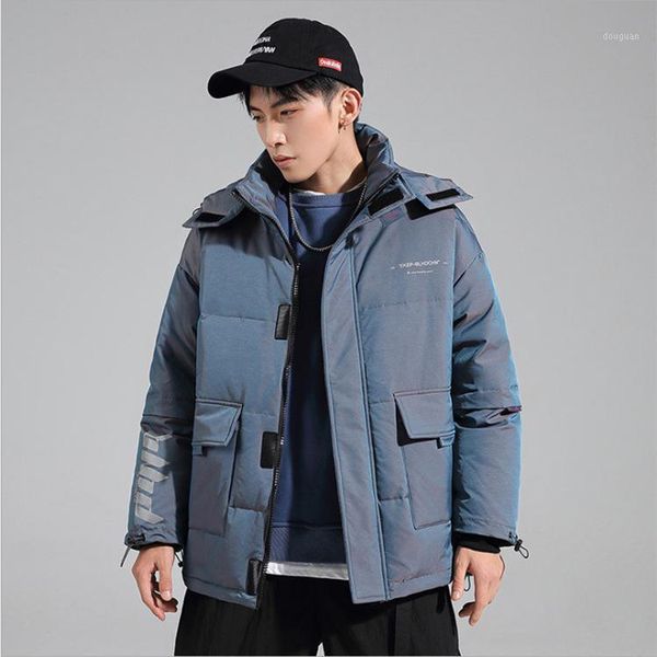 

mimi colour chameleon shiny white duck down tooling young men and women down jacket to couple costume warm coat and cap1, Black