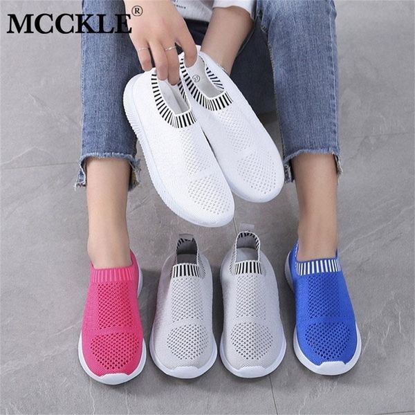 

mcckle women flat knitted shoes vulcanized platform fashion walking ladies slip on female comfort breathable footwear plus size lj200812, Black
