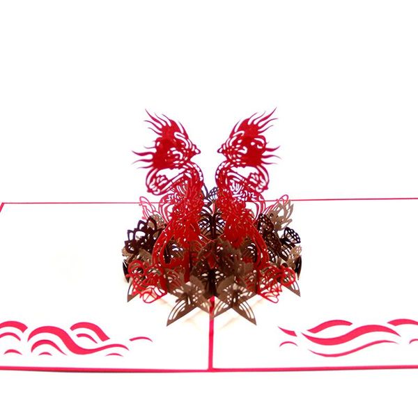 

3d laser cut handmade chinese style four directions dragon paper invitation greeting cards postcard festival creative gift