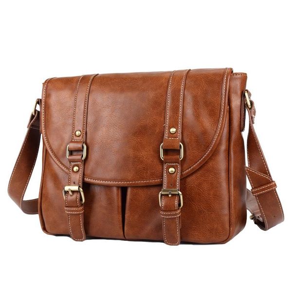 

1pcs pu leather men's single-shoulder bag, simple and easy-to-use, fashionable and fashionable computer bag