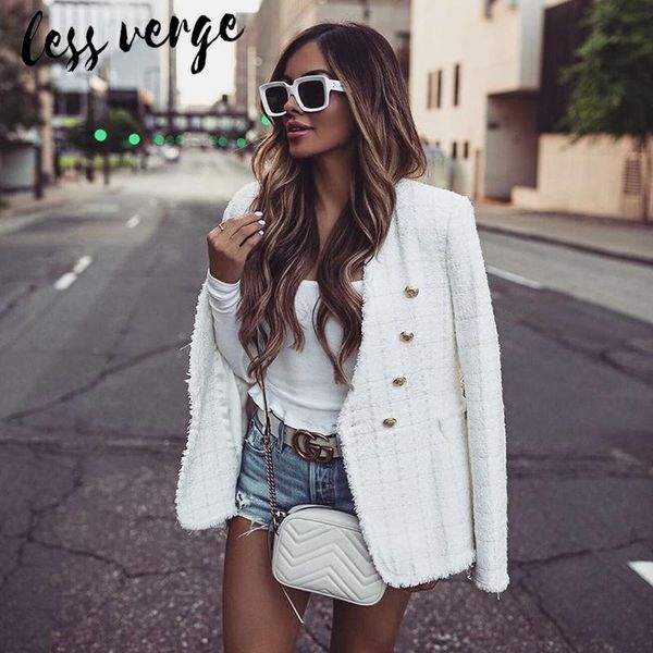 

зимняя куртка blazer белый кисточкой tweed женщины двойной брестед v-образным вырезом кнопки осень зима outwear женский пиджак, Black;brown