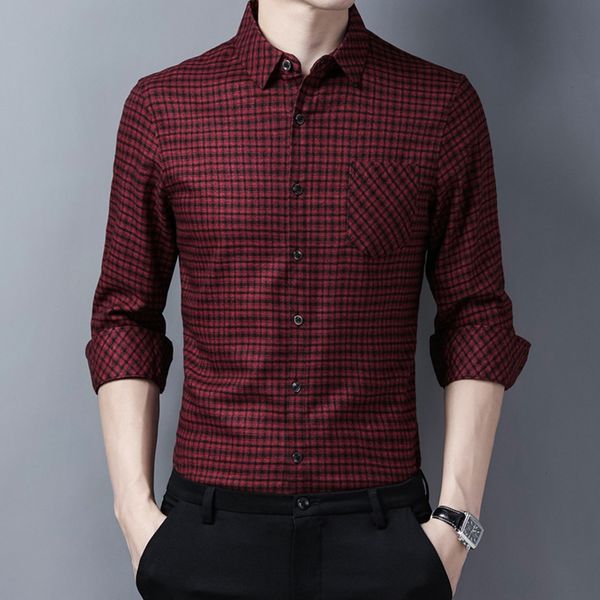 

men's 2020 autumn new young and middle-aged korean fashion shirt plaid lapel casual men's shirt real pocket nobjd, Blue