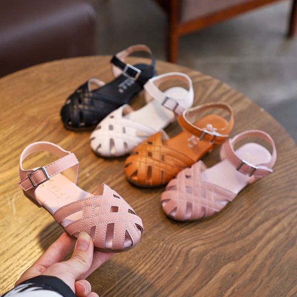 

girls' hollow out single children's new in summer 2019 roman woven sho korean soft soled sandals, Black;red