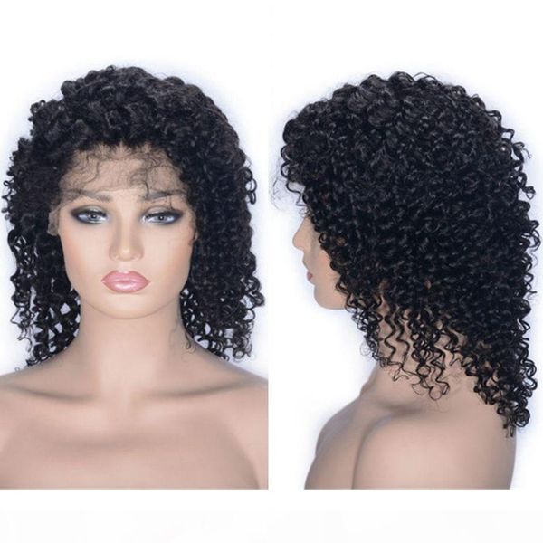 

kinky curly lace front wig for women malaysian virgin hair wig with baby hair short human hair wig, Black;brown