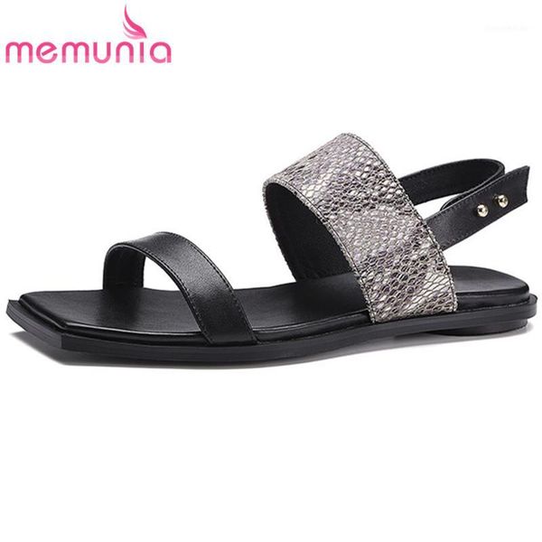 

sandals memunia 2021 arrival flat women genuine leather shoes snake summer beach comfortable casual woman1, Black