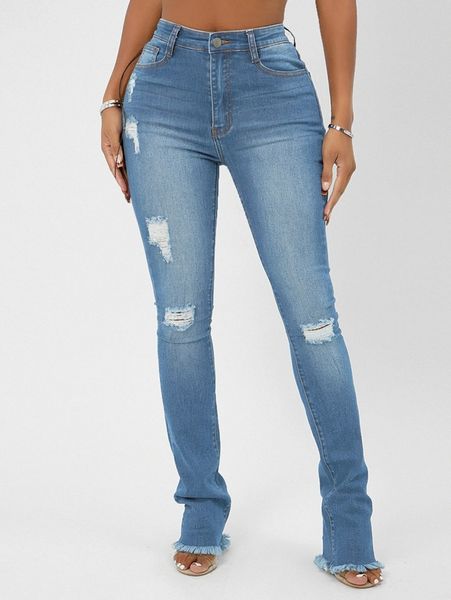 

sxy ripped raw hem skinny jeans e5ei#, Blue
