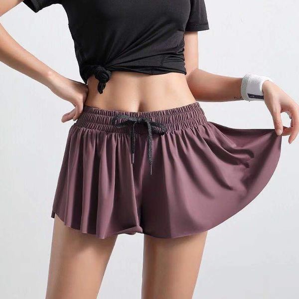 

lu new yoga pants short light proof breathable running fitness women's shorts pleated nude lining