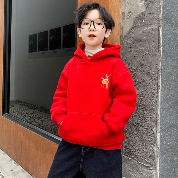 

cloth 2020 new autumn and winter boys' plush sweater children's wtern sle thickened korean version net red hoodie xjsa, Black
