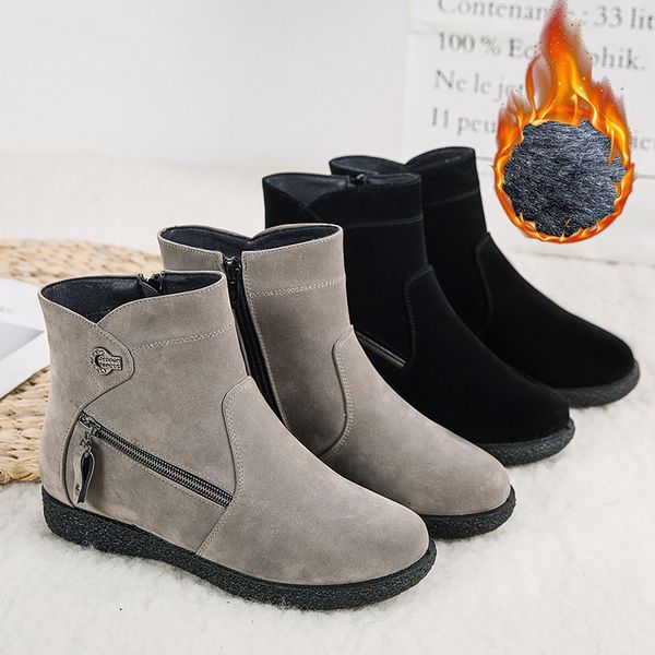

boots outdoor sport sneakers female footwear casual shoes winter warm women ankle round toe flat ladies walking snow, Black