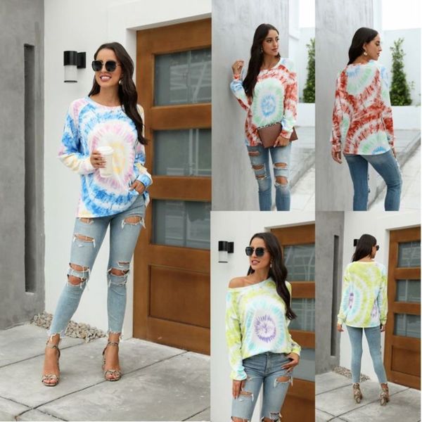 

sleeve dyed 2020 tie printed long comfortable loose t-shirt and sanitary clothes for women, Black;gray