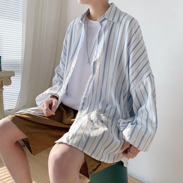 

2020 men's loose hawaiian shirt sunscreen clothes social camisa masculina streetwear french cuff mens fashion male shirts s-xl1, White;black