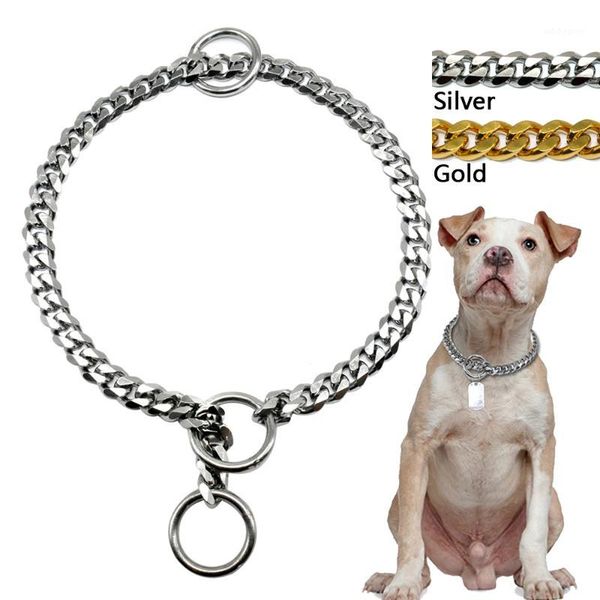 

dog collars & leashes fml pet collar for dogs stainless steel chain training choker 12mm curb cuban necklace puppy silver gold1