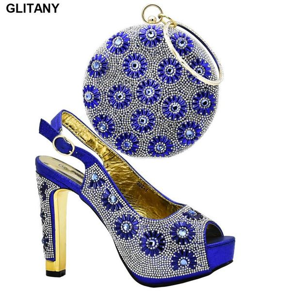 

new arrival ladies italian shoe and bag set decorated with rhinestone nigerian shoe and matching bags african women wedding, Black