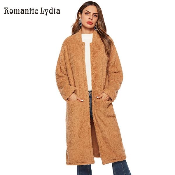 

women autumn long woolen coat female 2020 elegant open stitch loose winter jacket coats, Black