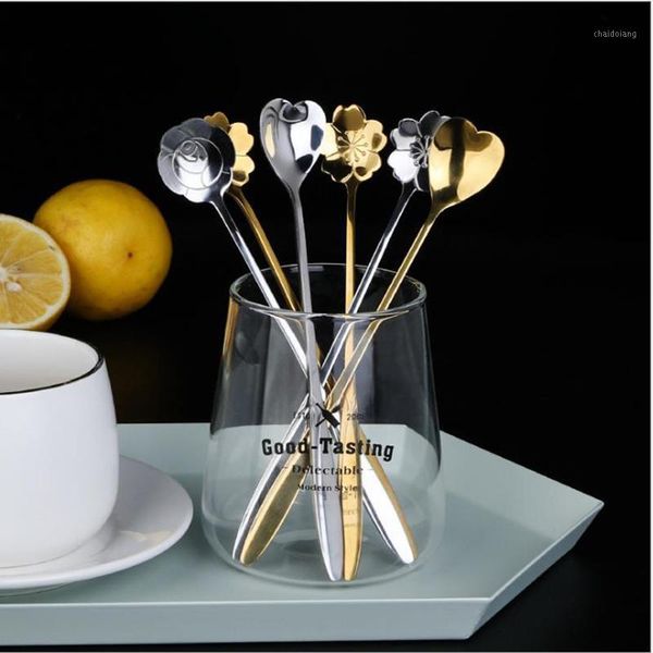 

creative cute three-color multi-shape long handle spoon 304 stainless steel coffee spoon dessert mixing1