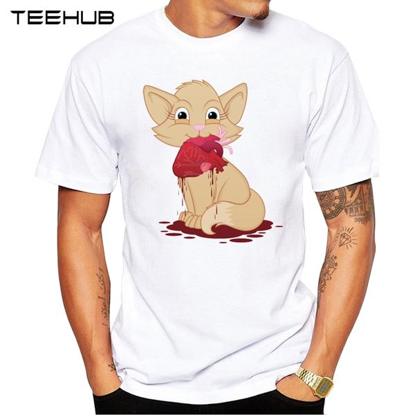 

teehub fashion cat with blooding heart men t-shirt hipster cat printed short sleeve tee cool t shirts sport hooded sweatshirt hoodie