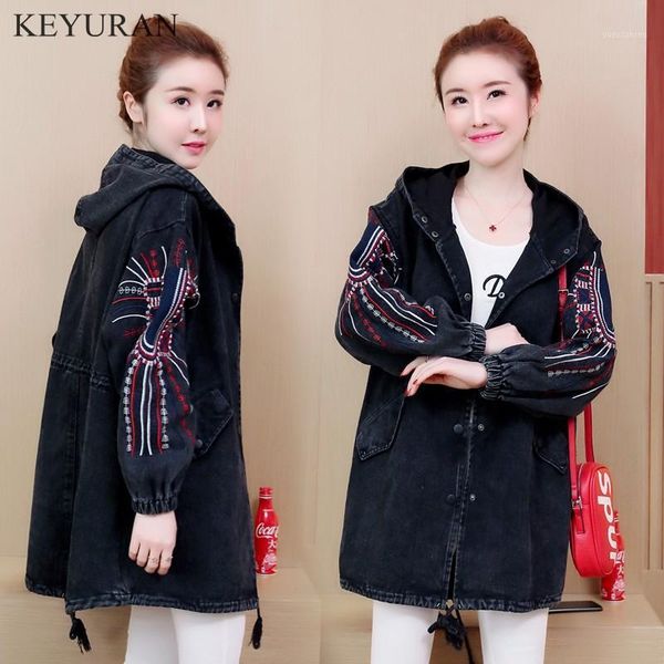 

spring autumn oversized 5xl jean jacket women 2020 female loose hooded flower embroidery lapel black boyfriend denim jackets1, Black;brown