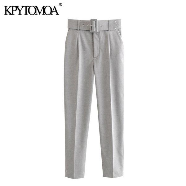 

kpytomoa women chic fashion office wear with belt pants vintage high waist pockets female ankle trousers pantalones mujer 201118, Black;white