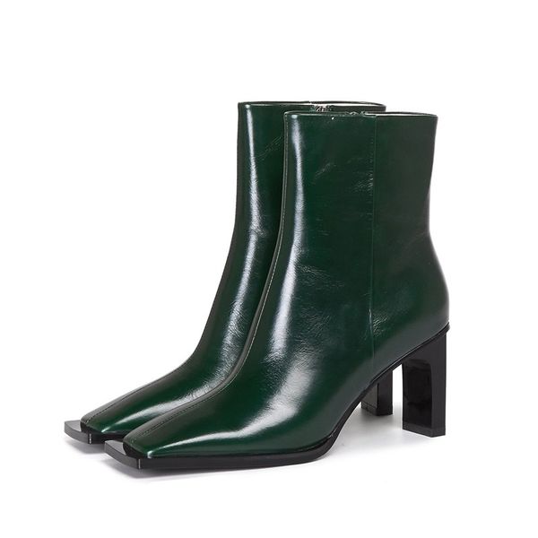 

2021 new fashions genuine leather thick women's high shoes high-quality boots 39 y1wl, Black