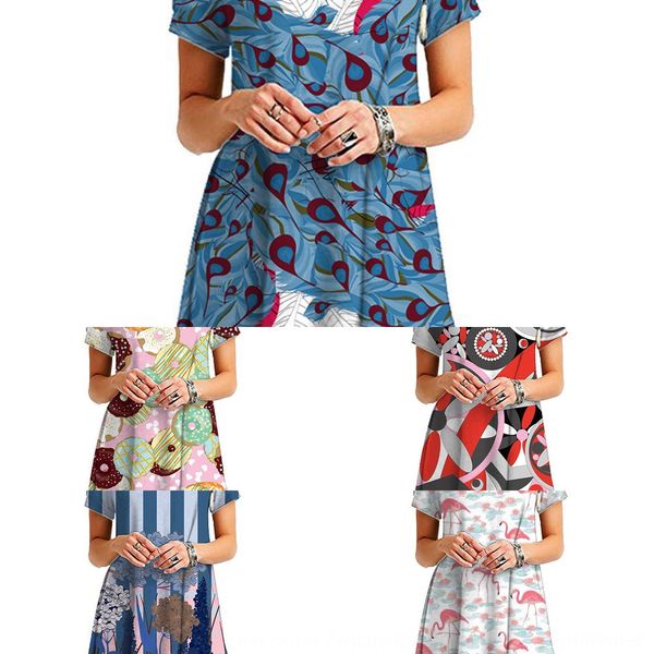 

с короткими рукавами шею печатных стиль ультра-короткие pengpeng с короткими рукавами вокруг шеи платье принцессы печататься стиль ультра-ко, Black;gray