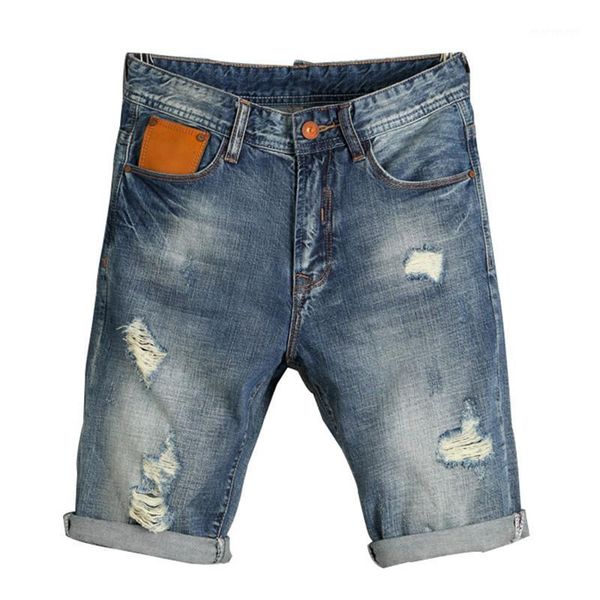 

men's summer ripped denim shorts with holes vintage distressed short jeans washed blue jean shorts plus size 27-401
