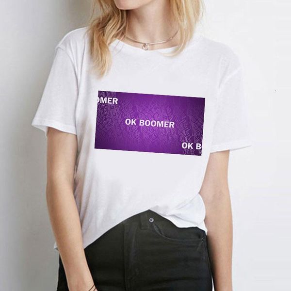 

ok boomer printed t shirt cool fashion harajuku short sleeve gothic t shirts casual loose christmas ropa mujer, White