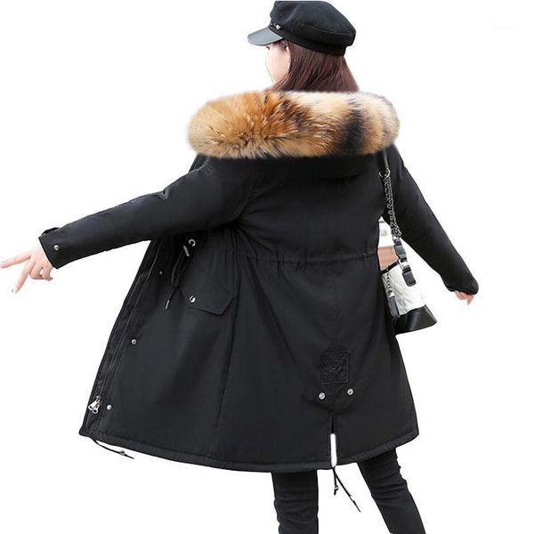 

2020 fashion winter jacket women big fur belt hooded thick down parkas x-long female jacket coat warm fur lining winter outwear1, Black